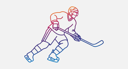 Fototapeta premium Ice Hockey Player Silhouette with Colorful Gradient Outline on White Background