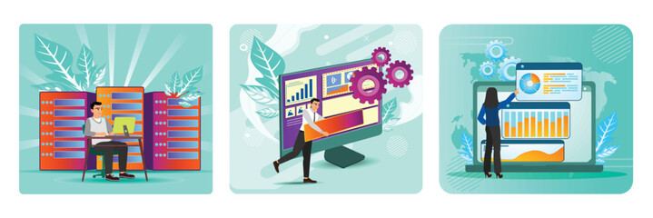 Naklejka premium Web Design Development. System Administration, Sitemap Creation, Enterprise IT Management Metaphors.