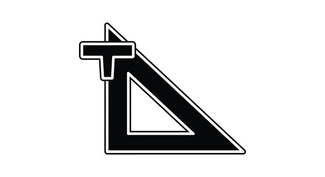 Black silhouette of a drafting triangle with a t square on a white background silhouette high quality professional detailed