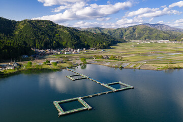 Fototapeta premium 余呉湖、川並桟橋（ドローンによる空撮）