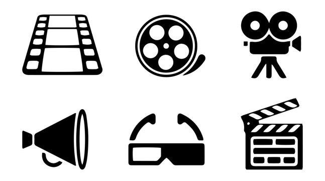 Media and Film Icon Set &ndash; Camera, Film Reel, Clapperboard Vector