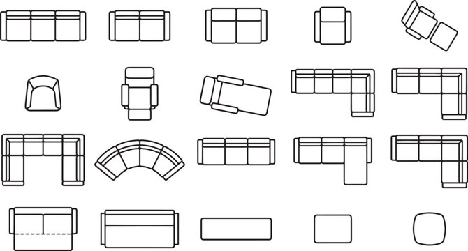 Illustration of various sofa styles showcasing furniture design and interior concepts.