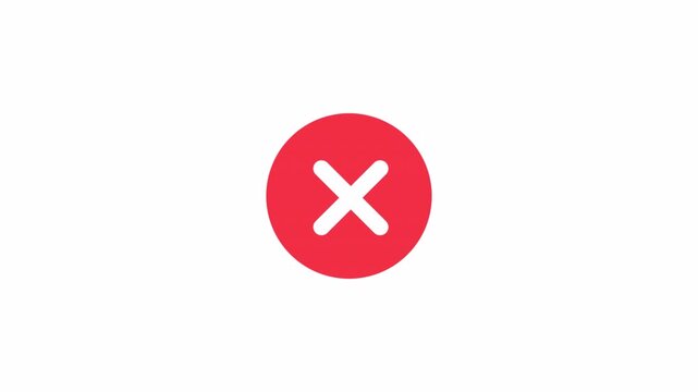 Red cross icon animation video. Close cancel error symbol button with white background for UI feedback and overlay