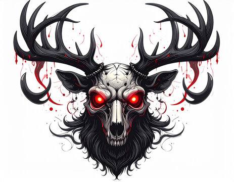 Demonic deer skull with glowing red eyes and dark antlers