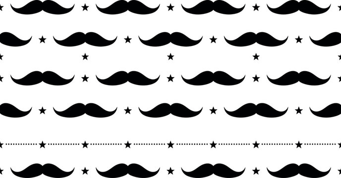 Vintage mustache seamless pattern vector, black handlebar mustache background, retro barber shop