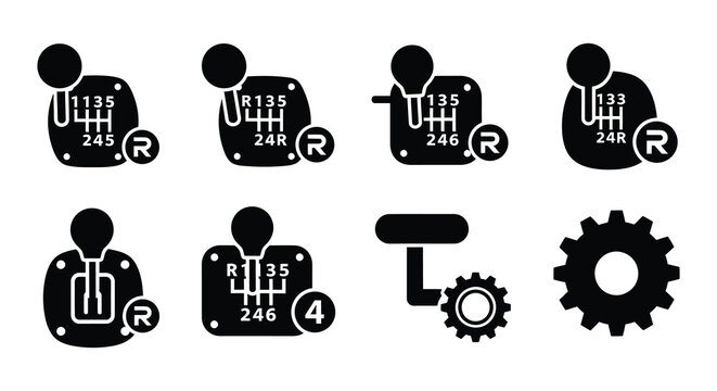 Gear shift pattern icons black vector set on white background