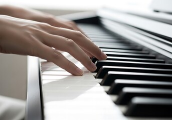Obraz premium Close-up of Musician Hands Playing Piano Keyboard