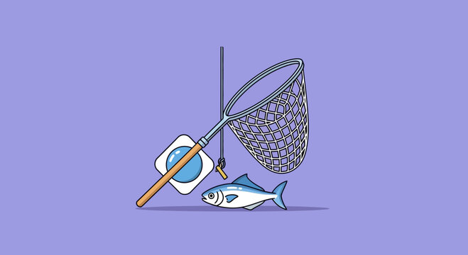 Fishing net catching a fish and a bubble icon, concept of data capture or online fishing