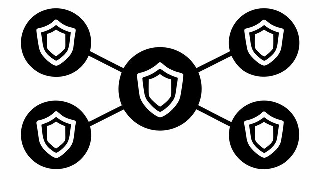 Flat vector illustration of network security connections with shield icons