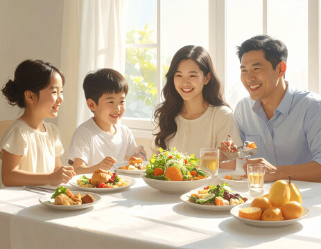 Family enjoying healthy meal together at home