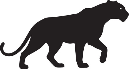 Fototapeta premium Black Panther Silhouette Walking, Big Cat Profile on White Background