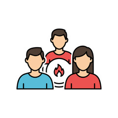 Fototapeta premium Group of people with fire flame icon, business team concept
