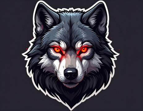 Fierce wolf head illustration with glowing red eyes