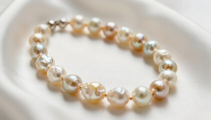 Obraz premium Luminous Baroque Pearl Strand in Champagne Silk Folds