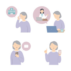 Fototapeta premium パソコンやスマホを使い医療機関を利用する女性
