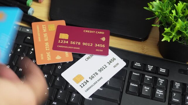 Credit Cards Falling on Keyboard Online Payment 