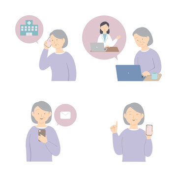 パソコンやスマホを使い医療機関を利用する女性