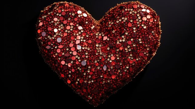 Heart-shaped sequins on a dark background, festive for Valentine's Day and Women's Day.