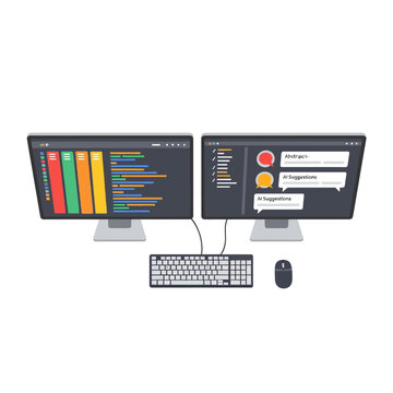 Dual Monitor Workspace with Code and Chat