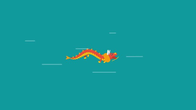 Traditional Chinese Dragon Flying Animation in Flat Design Style