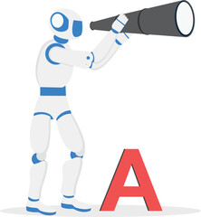 Naklejka premium Robot searching for Option A with long telescope