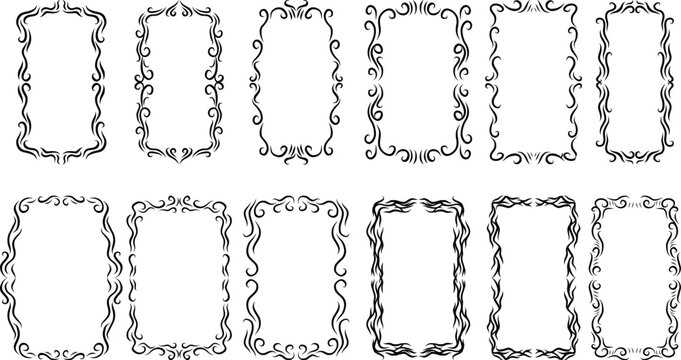Neo Tribal frame. Cyber sigilism elements, gothic y2k sharp spikes sphere, square, rectangle. Vector illustration
