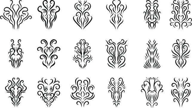 Big bundle of gothic tribal tattoo element. Vector illustration