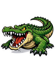 Fototapeta premium Cartoon illustration of a ferocious crocodile with an open mouth and sharp teeth.