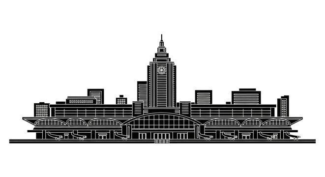 Black silhouette of the Hong Kong West Kowloon Station terminal