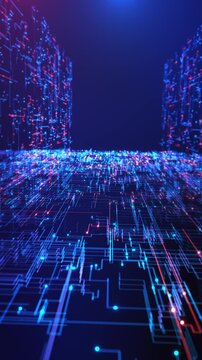 Tech presentations motion graphics, futuristic network landscape shows vibrant data pathways, digital signals, advanced computing systems innovation, connectivity, next generation digital environments