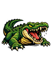 Fototapeta premium Cartoon illustration of a ferocious crocodile with an open mouth and sharp teeth.