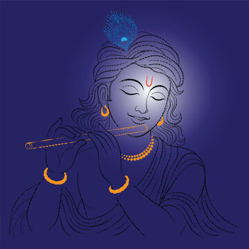 lord krishna zigzag line art vector illustration.
