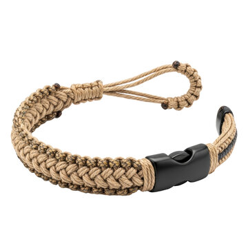 Woven paracord bracelet with black plastic buckle