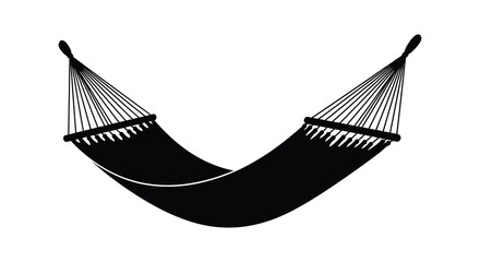 Black silhouette of a hanging hammock with rope suspension isolated on a white background silhouette high quality professional detailed © Ajahar