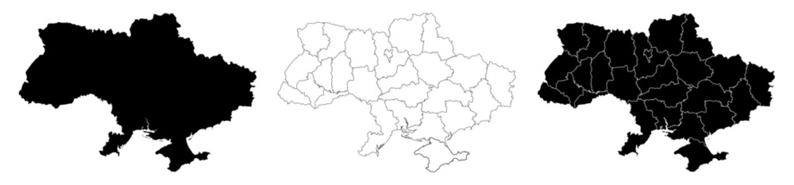 Ukraine country map vector illustration .Ukraine political map. High detailed. Outline and solid black country map.Ukraine map silhouette black illustration. Black and white. Vector editable
