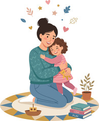 Fototapeta premium Mother and child sitting on a mat.
