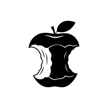 Bitten Apple Core Silhouette Icon on White Background