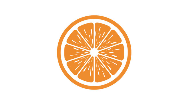 Simple graphic illustration of a bright orange citrus fruit slice with segments radiating from the center
