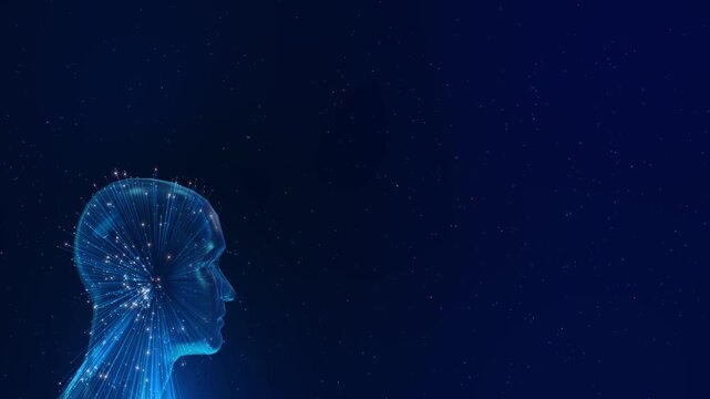 Futuristic Human head brain cyber AI artificial intelligence robot automation cyber security digital technology. 3D machine learning, science brain Deep learning Virtual Algorithm innovative Big data