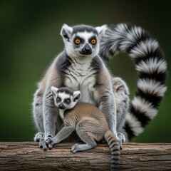 Fototapeta premium Ring-tailed Lemur Mother and Baby Resting Together.