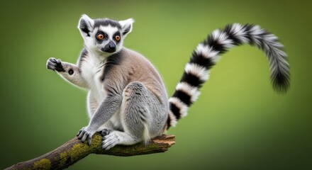 Fototapeta premium Ring-tailed Lemur Perched on a Branch in Natural Habitat.