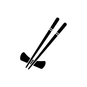 Black silhouette of chopsticks on a rest isolated on white background