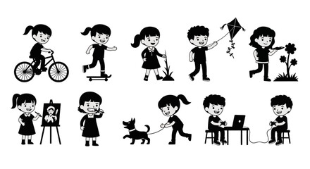 Naklejka premium Set of Children Activities Silhouettes