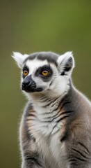 Fototapeta premium Ring-tailed Lemur Portrait Against a Green Background.