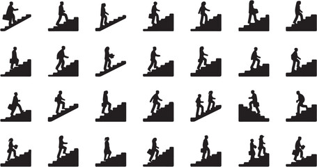Black silhouettes of people snowboarding down. © Idaryati