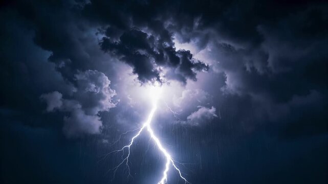 Dramatic Lightning Strike Illuminating a Dark Stormy Night Sky Cinematic Weather Phenomenon