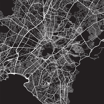 Athens Greece Vector Map, Detailed City Street Map Black and White Minimalist Line Art