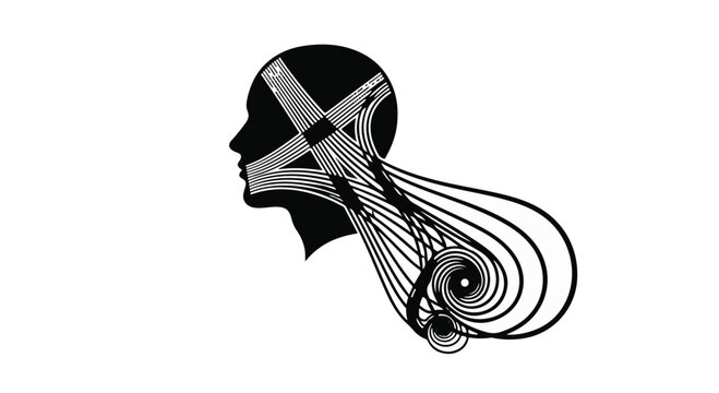 Human head profile connects to a spiral data structure representing neural networks.