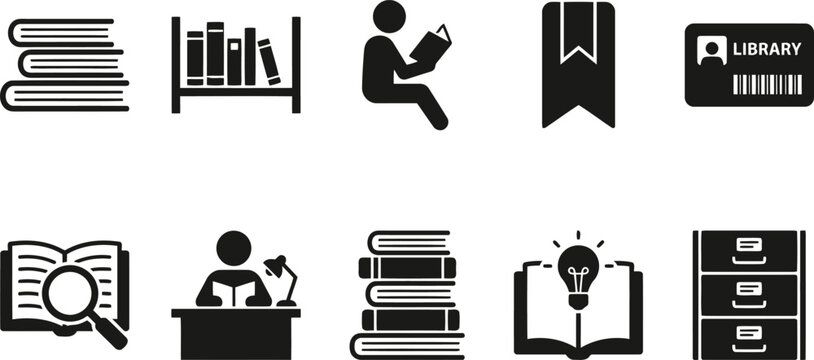 education icons set, book and library symbols
