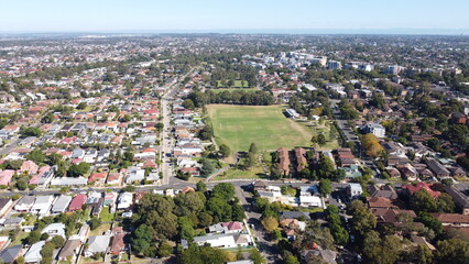 Fototapeta premium Aerial view of low density residential housing in the suburbs